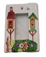 Hand Painted Porcelain Single Rocker BIRD HOUSE Light Switch Plate Cover VGC