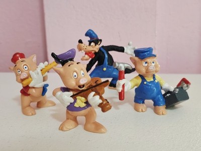 Lot of 4 1980s Bullyland Germany Disney Three Little Pigs Big Bad Wolf PVC RARE