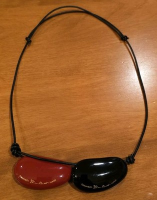 Tiffany & Co. Double Bean Black & Red Lacquer Necklace Elsa Peretti Leather Cord