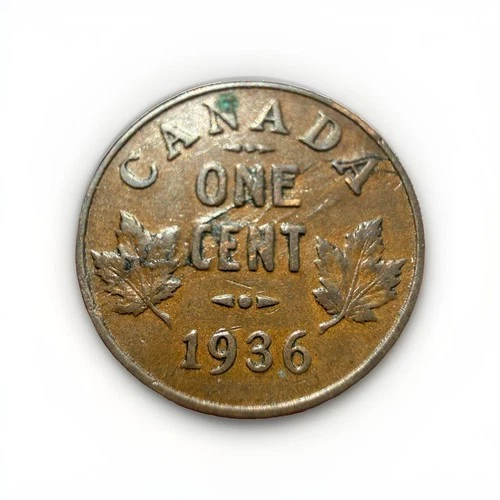 1936 1 Cent Canada - Large Die Crack & Lamination Error