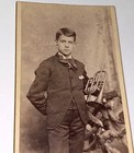 Rare Antique Victorian American Musician B Cornet  Music Cabinet Card Photo! US! — photo 1
