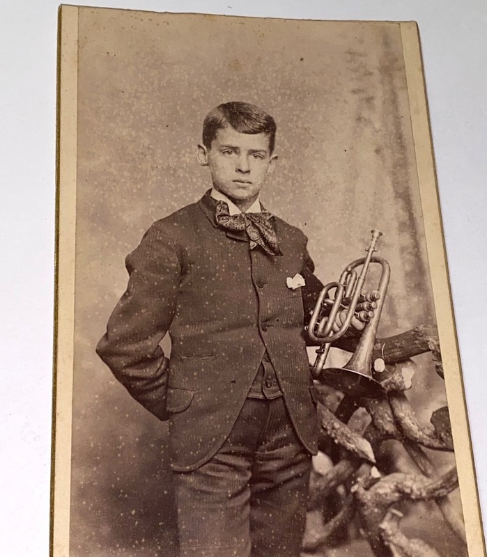 Rare Antique Victorian American Musician B Cornet  Music Cabinet Card Photo! US!
