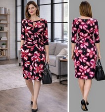 ROMAN DRESS UK 18 BLACK FLORAL PRINT TWISTED WAIST KNEE LENGTH BODYCON #3