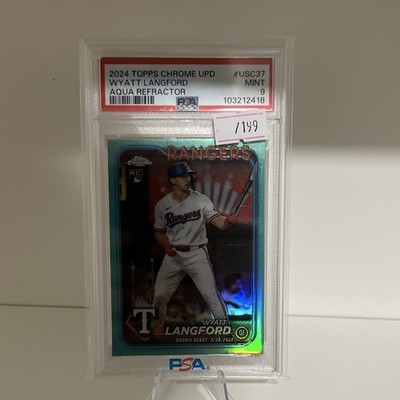 Topps 2024 Chrome Update Wyatt Langford Rookie Debut #USC37 Aqua /199 PSA 9