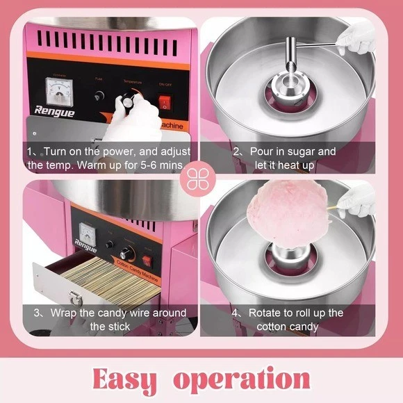 Rengue Commercial Cotton Candy Machine with Cart Sugar Floss Maker 1000W Pink - Image 3 of 4