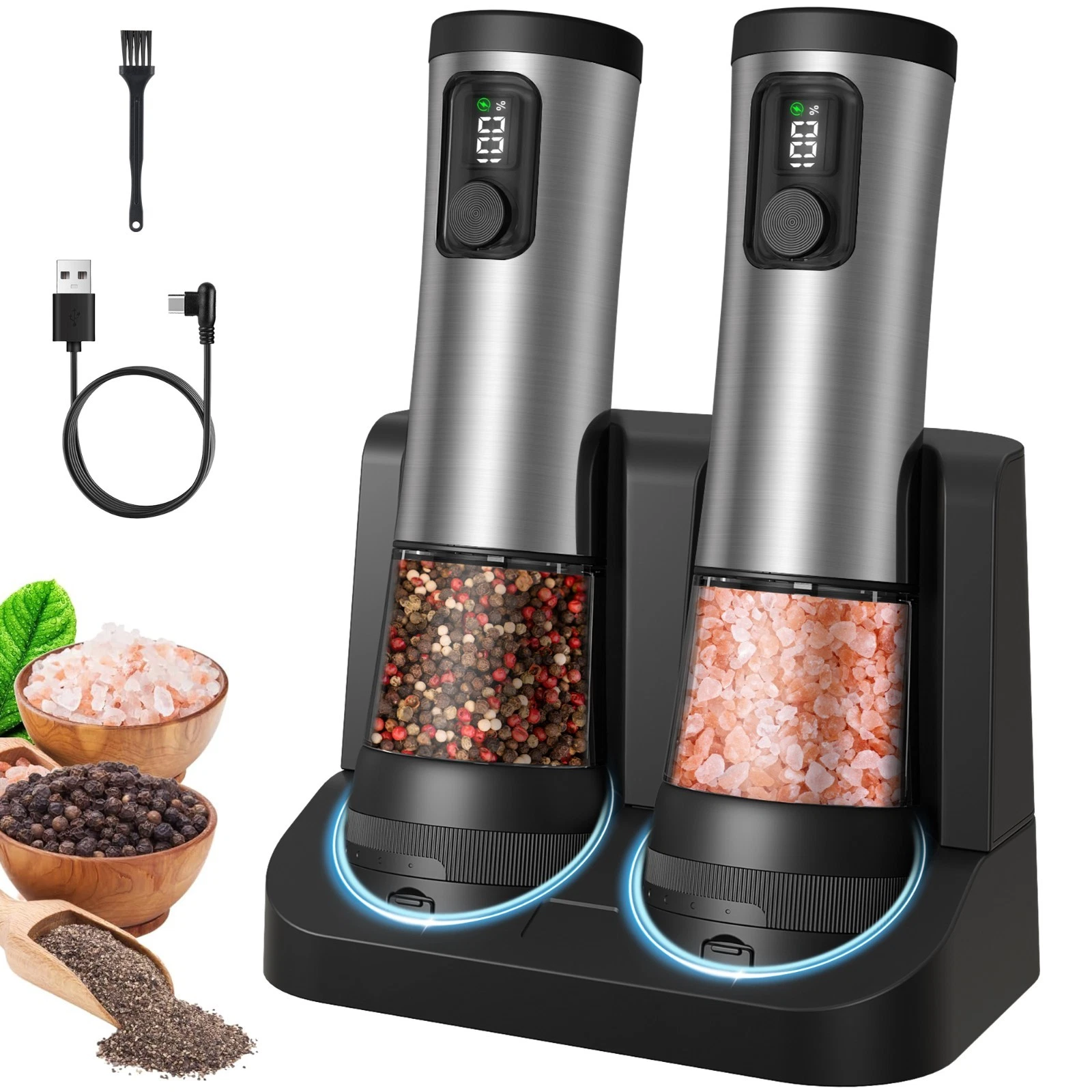 Electric Salt Pepper Grinder Set, Rechargeable Base, Adjustable Coarseness, 2PCS
Opens in a new wind