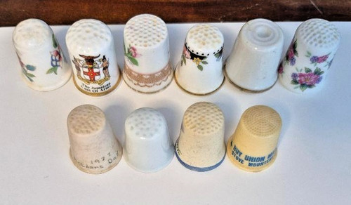 Vintage Collectible Original Sewing Thimbles Porcelain & Floral Bird Rare