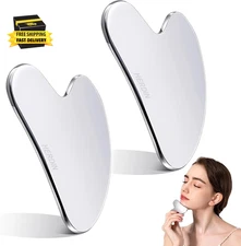2PCS Gua Sha Facial Tool, Stainless Steel Guasha, Durable Scraping Massage Tool 