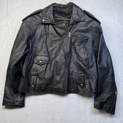 Wilson's Black Leather Motorcycle Jacket Men s Sz Large NO BELT Good Shape
