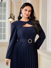 Mother of the bride Blue Cut Out Front Pleated Hem Belted 20 Dress NWT
