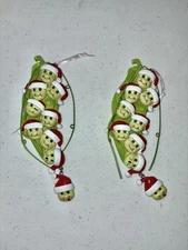 Nine (9) Peas in a Pod Christmas Ornaments Santa Hats Silly Facial Expressions-2