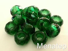 6 Six  8x14mm Large Hole Rondelle Beads: Transparent Emerald