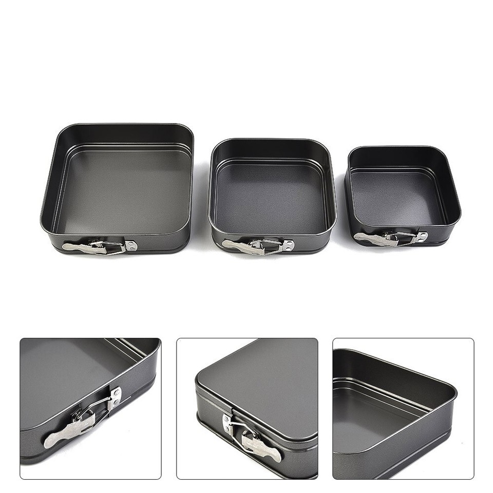 3Pcs Square Shape Cake Tins Mold Non Stick Baking Bake Trays Pan Flat
