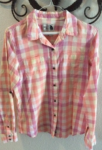 Womens Orange Pink Plaid Shirt 