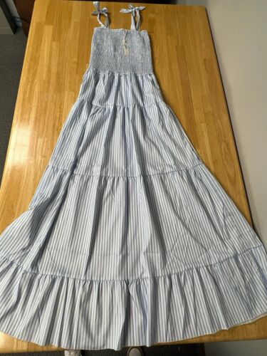 Boho Blue White Stripe Bow Preppy Maxi Smocked Dress NEW NWT Rosedress Small - Picture 13 of 19