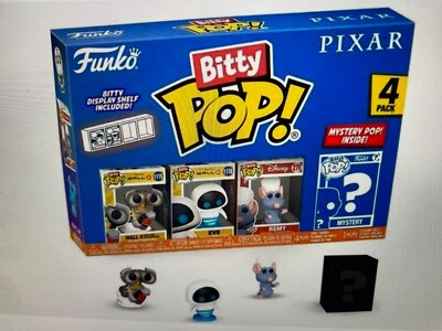 2024 Funko Disney Pixar Bitty Pop! Mini-Figure 4 Pack Wall-E Eve Remy & Mystery