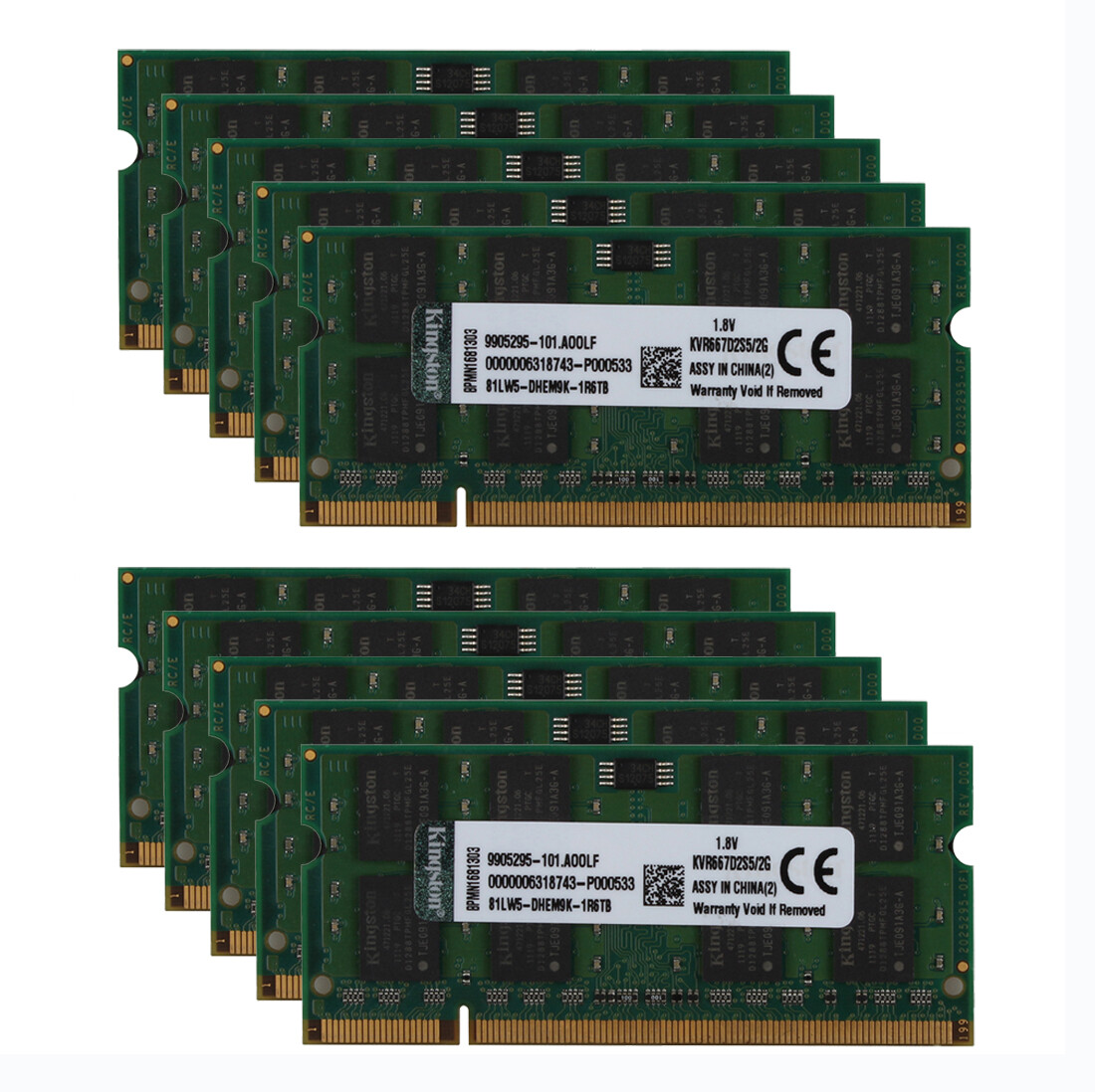 Kingston 10X 2GB PC2 5300S 2RX8 DDR2 667MHz Laptop Memory RAM SO