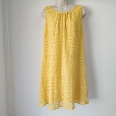Shelli Segal Dress Womens 10 Yellow Sleeveless Round Neck Boho Fit Casual Ladies