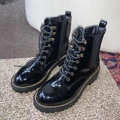 River Island ladies Black patent side zip boots size UK (37) UK