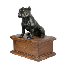 American Staffordshire Terrier Small Urn With Sitting Resin Figure Art-Dog