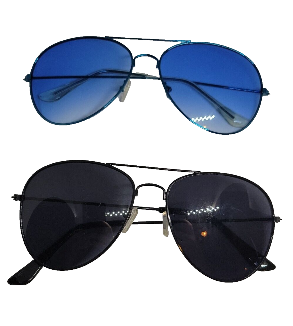 Men Aviator Sunglasses 1 Blue, 1Black. Lightweight Packable. Travel Lot of 2-image