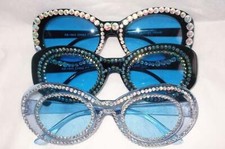 SUNGLASSES SHADES OF BLUE OVAL RHINESTONES GORGEOUS FREE USA SHIP