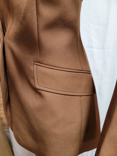 Tahari Tan Blazer Jacket Size 8 Fallen Leaf Vicuna BLack Detail Tailored - Picture 9 of 13