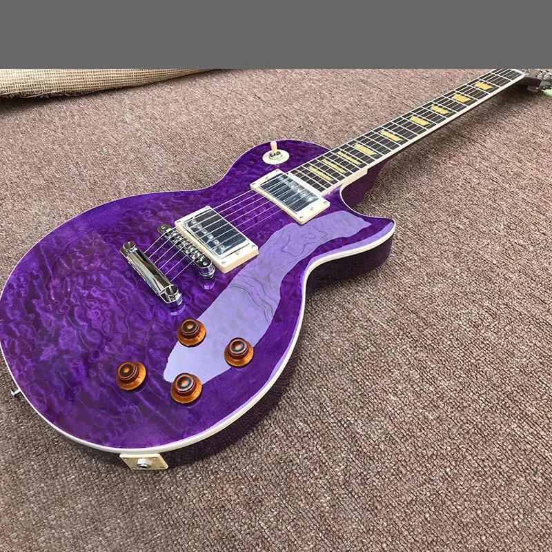 Hot Electric Guitar Flame Maple Top Purple Color Standard 6
