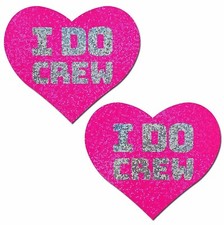 Pasties Love Bridal Pink Glitter Hearts with Silver "I Do Crew" Nipple Covers