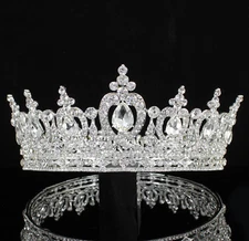 Floral Clear Austrian Rhinestone Crystal Full Hair Crown Tiara Silver Prom HG835