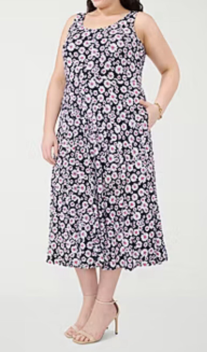 MSK Womens Sleeveless Floral Midi Fit + Flare Dress Small NWT