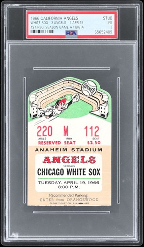 CA ANGELS 4/19 1966 1st Regular Season Game at Anaheim Stadium Ticket PSA 3 VG