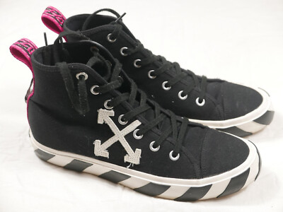 Off-White Sneakers High Top Vulcanized Black Canvas RARE 42 EU US