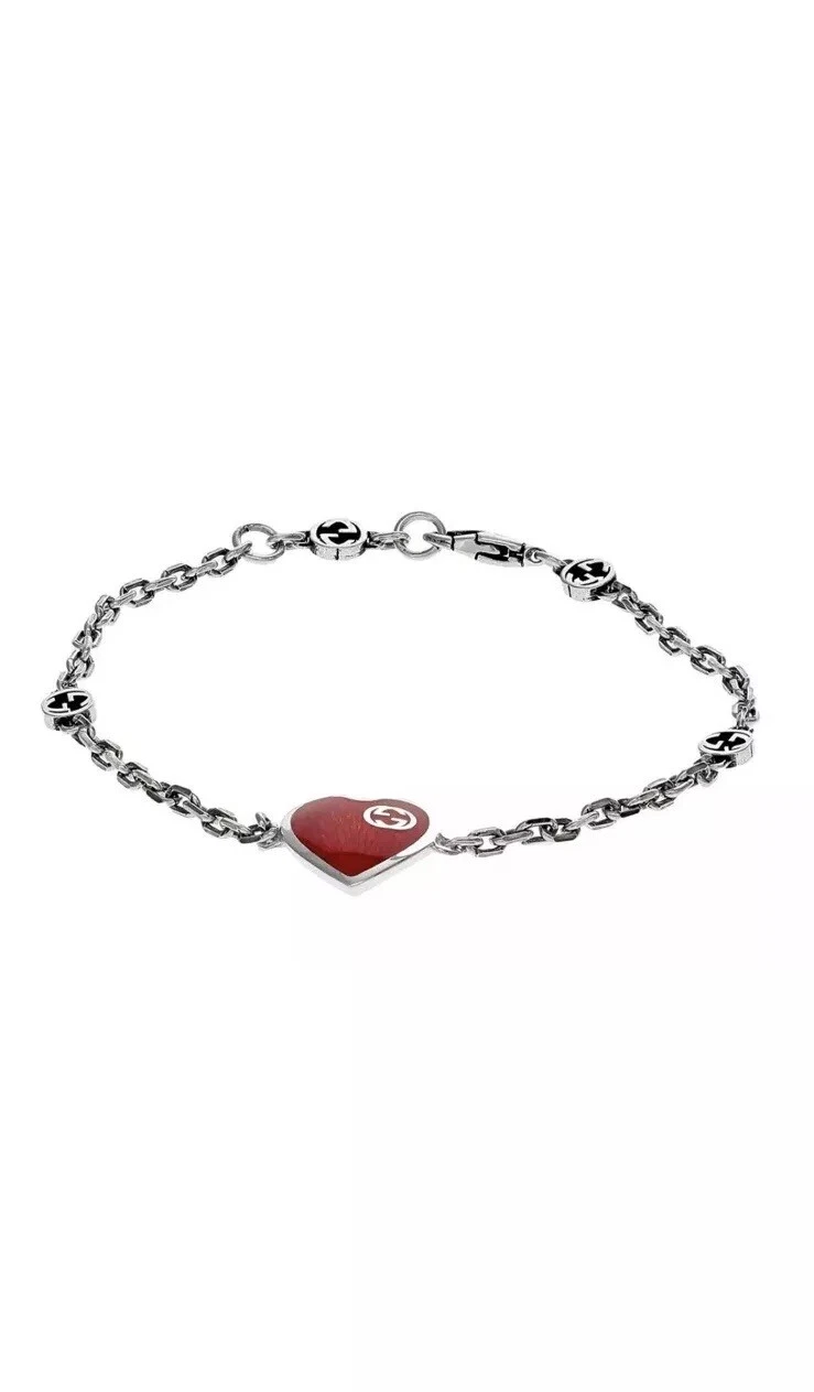 Gucci Heart Sterling Silver And Red Enamel Bracelet