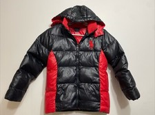 Polo By Ralph Lauren Puffer Down Jacket Boys Kids Youth Sz 14/16 Large Red Black