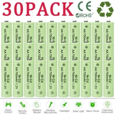 30Pcs AA 700mah 1.2v Rechargeable NiCd Ni-Cd Battery for Garden Solar Light Lamp