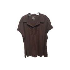 Just My Size Woman Top Size 3X Brown Stretchy Short Sleeves Button Down