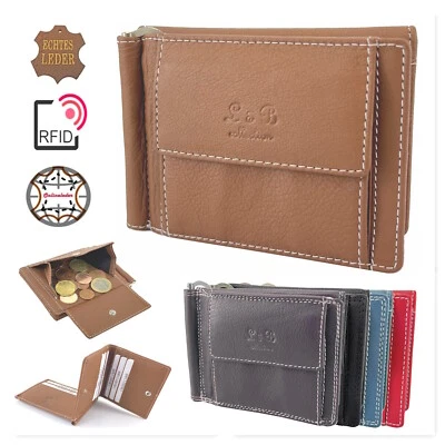 L&B COLLECTION Geldbörse Dollarclip RFID Echt Leder Portemonnaie Rindsleder Geldbeutel Klammer