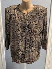 Alex Evenings Jacket, Studded, Paisley, 3/4 Sleeve, Gold Black, Size XLP,nwot