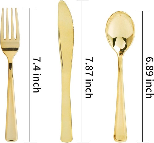 Pieces Gold Plastic Silverware - Heavy Duty Disposable Gold Cutlery Set Plastic - Picture 2 of 4