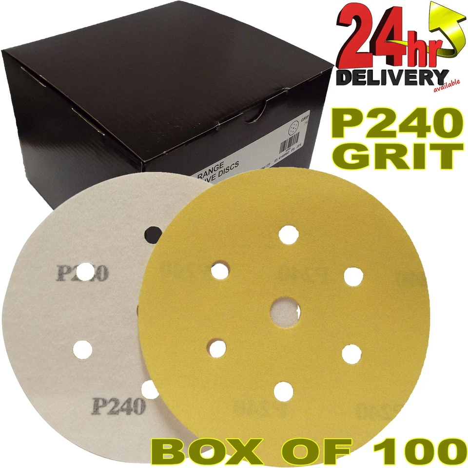 PRO RANGE ProRange 150mm P240 Grit 6+1 Hole HookNLoop DA 100 x 6" Gold Sanding Discs
