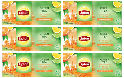 6 LIPTON CITRUS Flavored Green Tea Lemon, Lime & Orange Flavor 25 Teabags Boxes