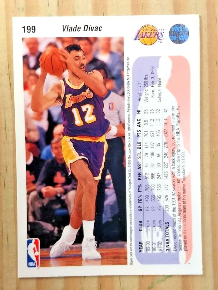 1992-93 UPPER DECK VLADE DIVAC CARD#199 NM-MT LOS ANGELES LAKERS