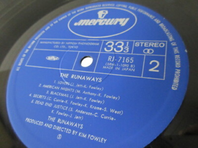 Runaways ST First Album Japan Vinyl LP RJ-7165 Joan Jett Lita Ford