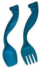 Vintage 1983 Romper Room Plastic Baby Curved Fork Spoon Blue Teddy Bear 1980s