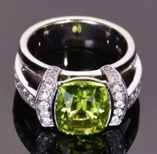 2.35 Ct Cushion Cut Simulated Green Peridot Wedding Ring In 14k White Gold