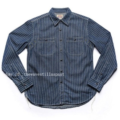 NON STOCK Men's Striped Long Sleeved Workwear Shirt American Retro Shirt Top