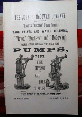 1881 Print Ad JOHN MCGOWAN COMPANY railroad Supplies  VICTOR Pumps Cincinnati OH