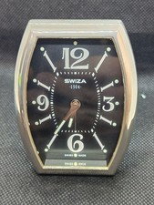 Swiza Tonneau Palladium Black Dial Alarm Clock, New Battery, Great Condition