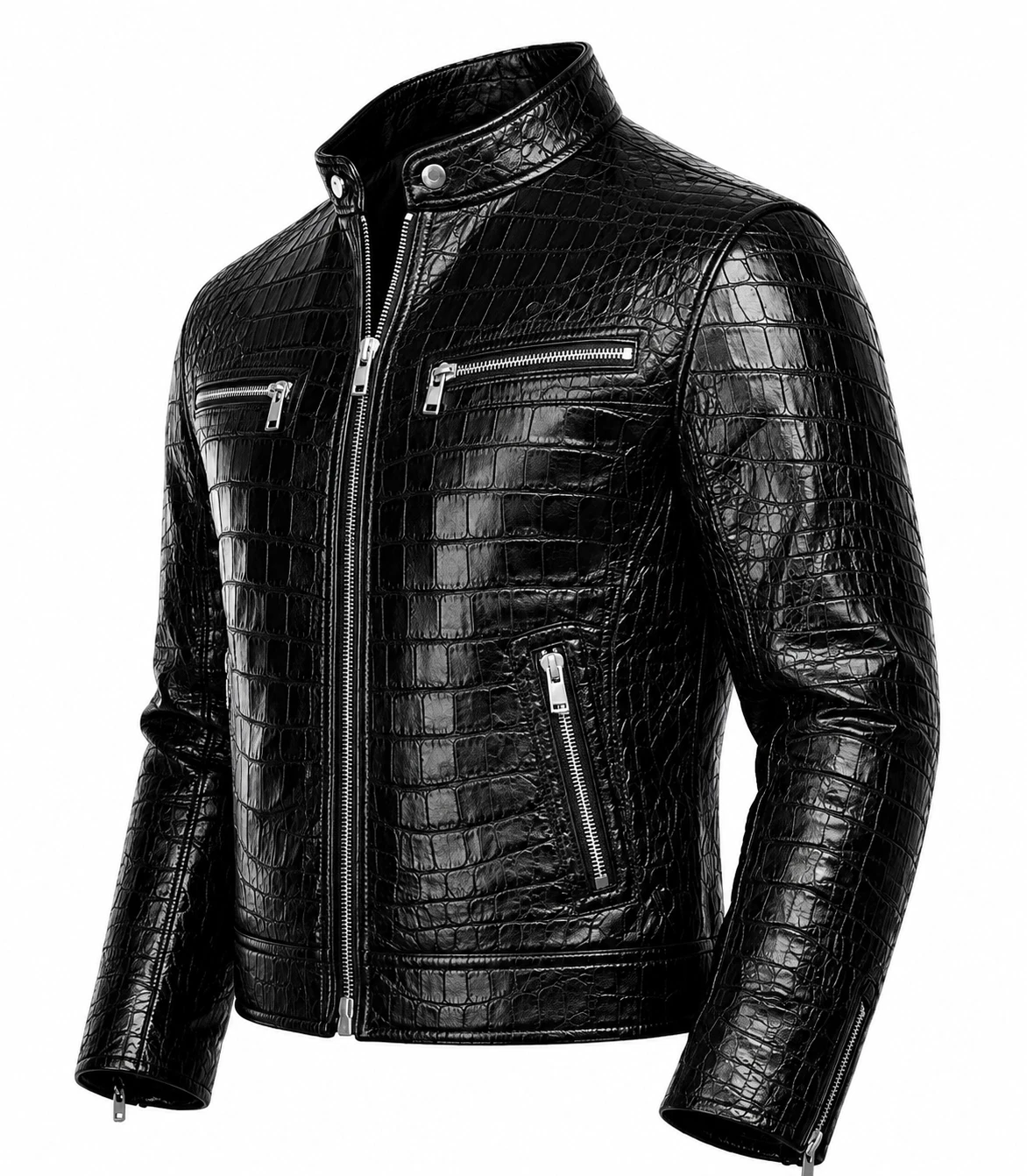 Men's Real Luxury Crocodile Embossed Leather Jacket – Premium Alligator Style